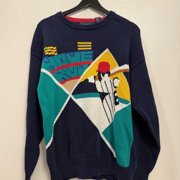 American Vintage Other - 90s Vintage Navy Knit Home Run Preppy Men’s Baseball Sweater M 21x27